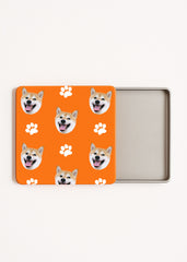 dog paw print tea tin orange with custom dog face and paw icons