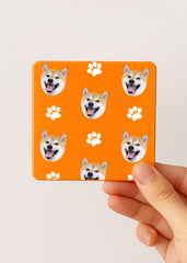 dog paw print tea tin orange with custom dog face and paw icons
