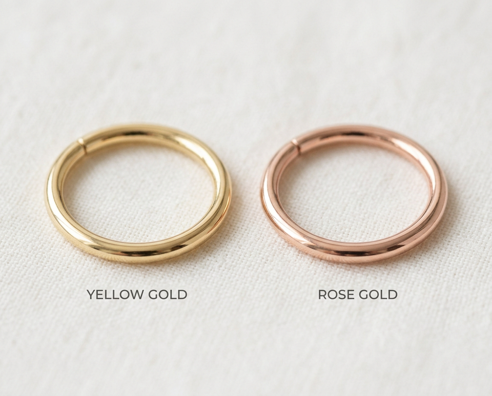 14K yellow gold versus rose gold seamless helix ring comparison