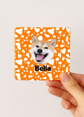 personalised dog tea storage box with white spot motif