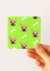 dog bone face tea tin green with custom pet photo and white bone pattern