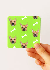 dog bone face tea tin green with custom pet photo and white bone pattern