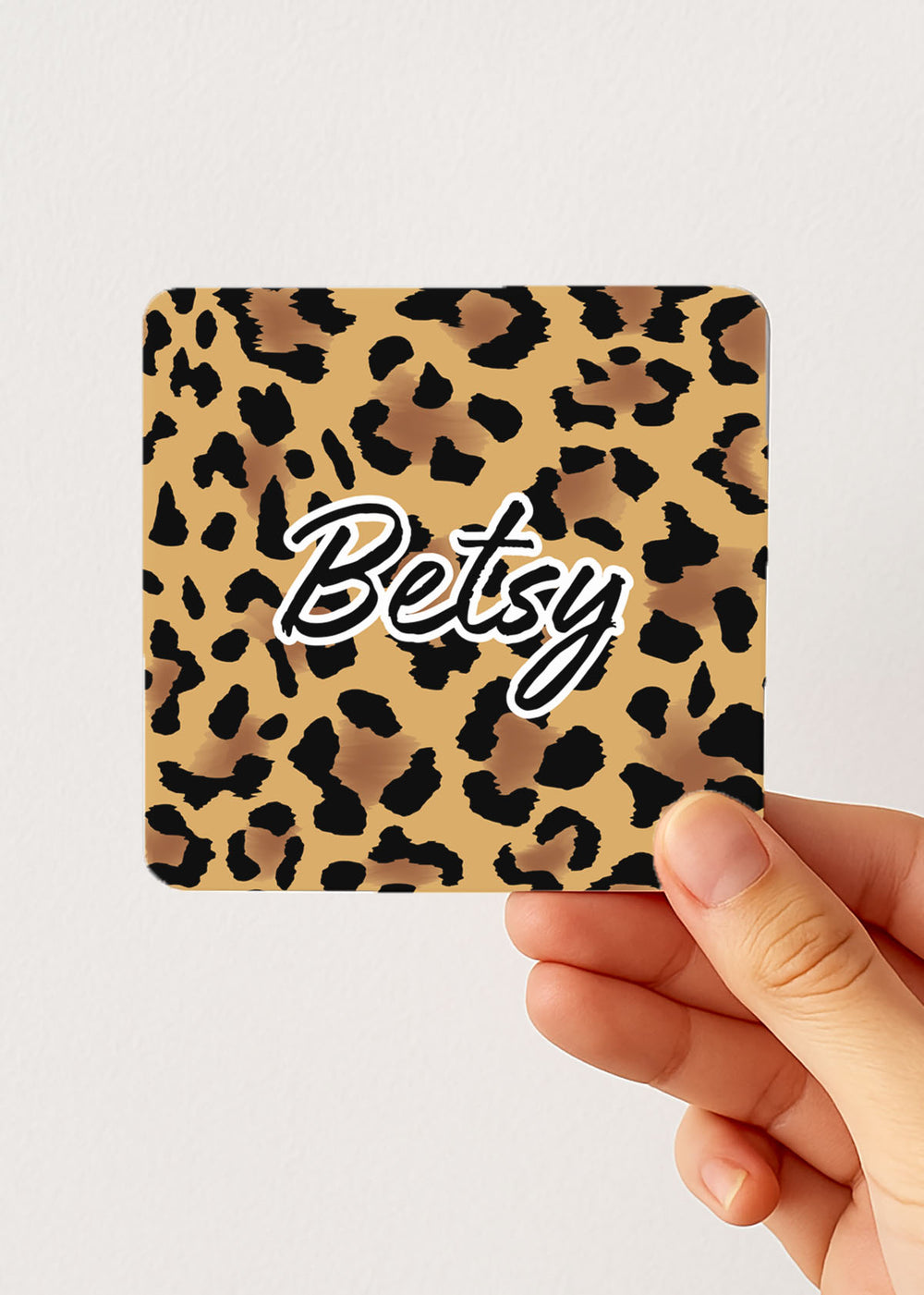 leopard name mini tea bag box — personalised small teabag tin, hand-held