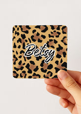 leopard name mini tea bag box — personalised small teabag tin, hand-held