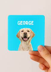custom dog photo tea tin blue lid personalised with name George