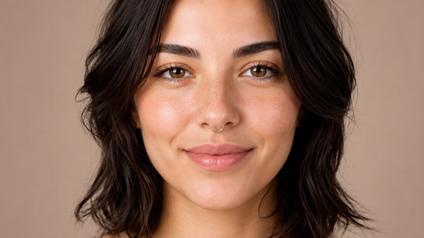 14K gold seamless septum hoop worn front view