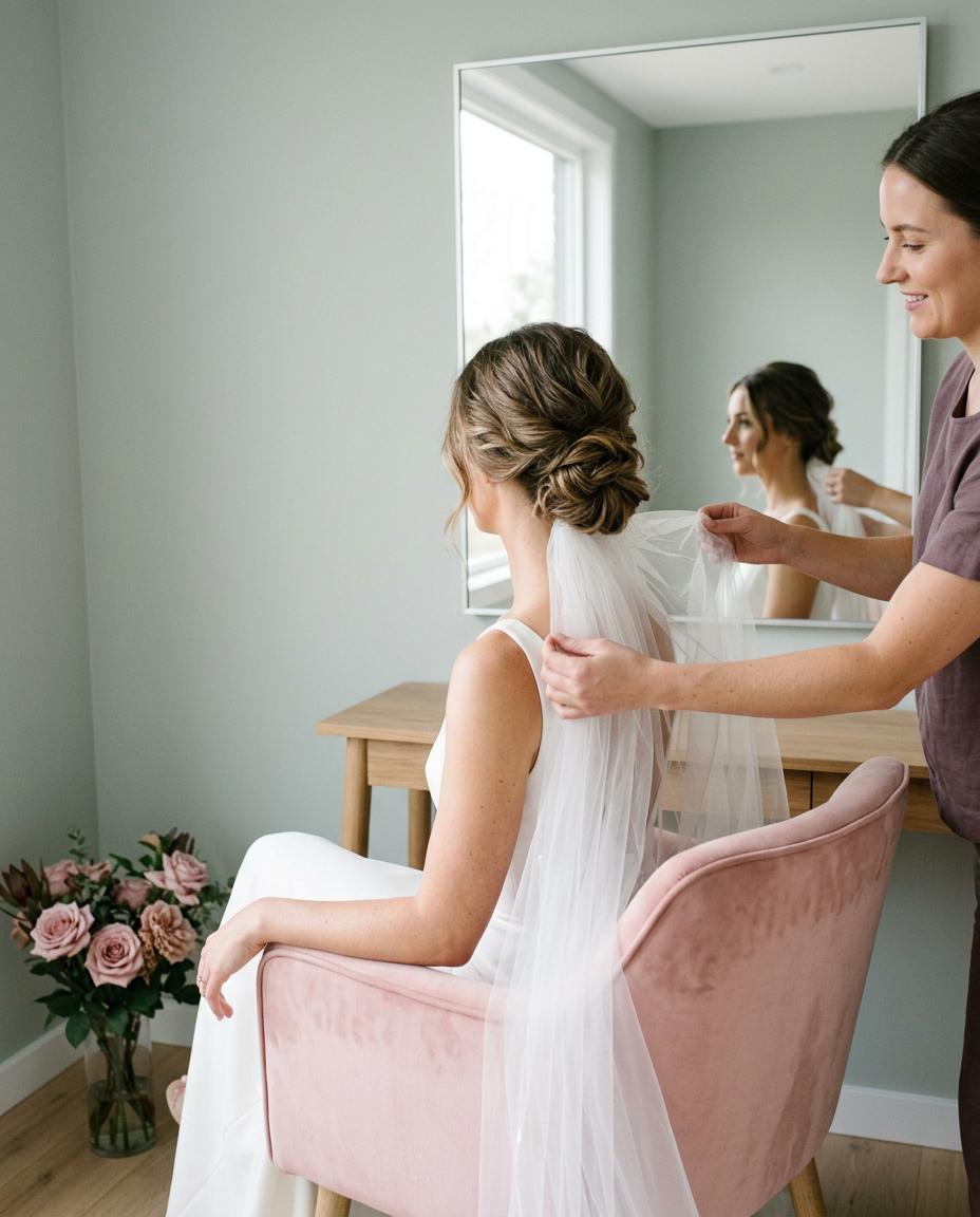 Bride wearing refined piercing jewellery on her wedding day