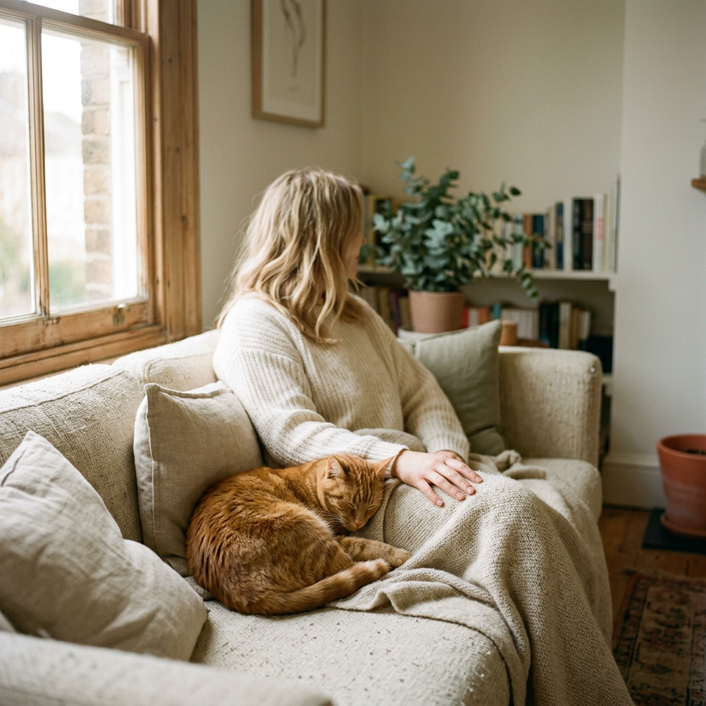 Ginger cat in a warm, calm interior