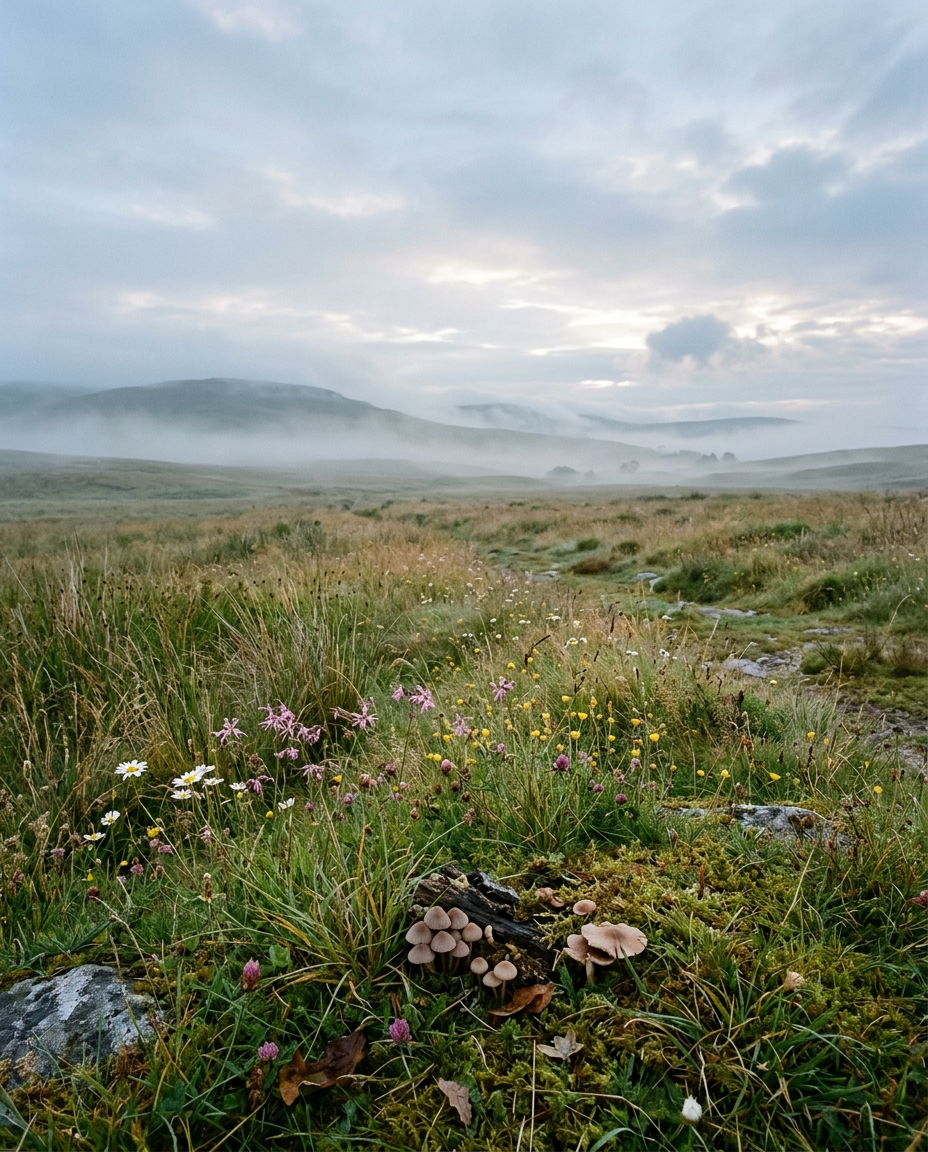 A peaceful natural landscape in soft green light