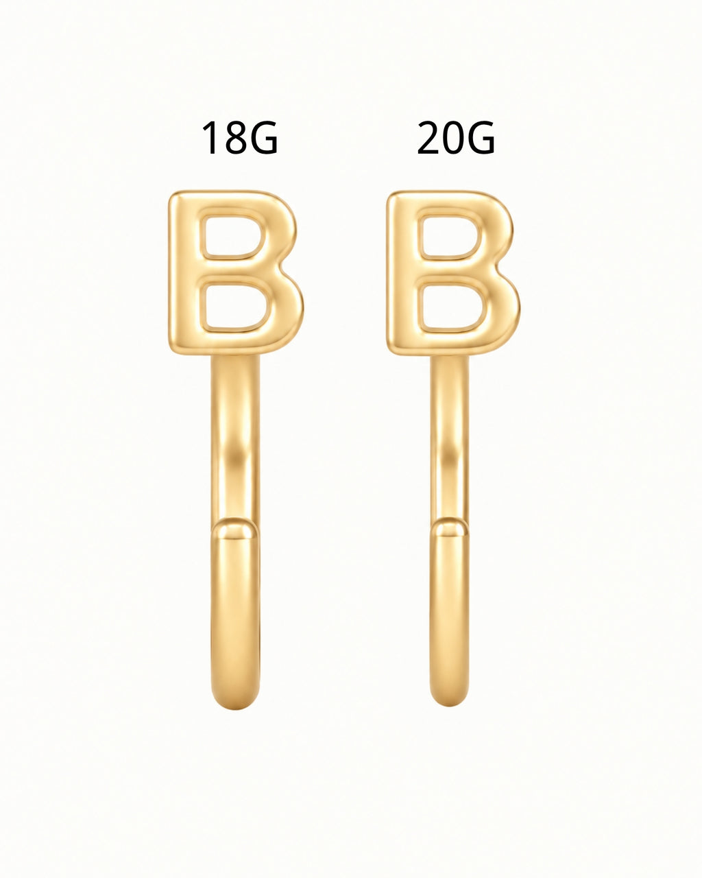 14K Gold Initial Letter Huggie Hoop