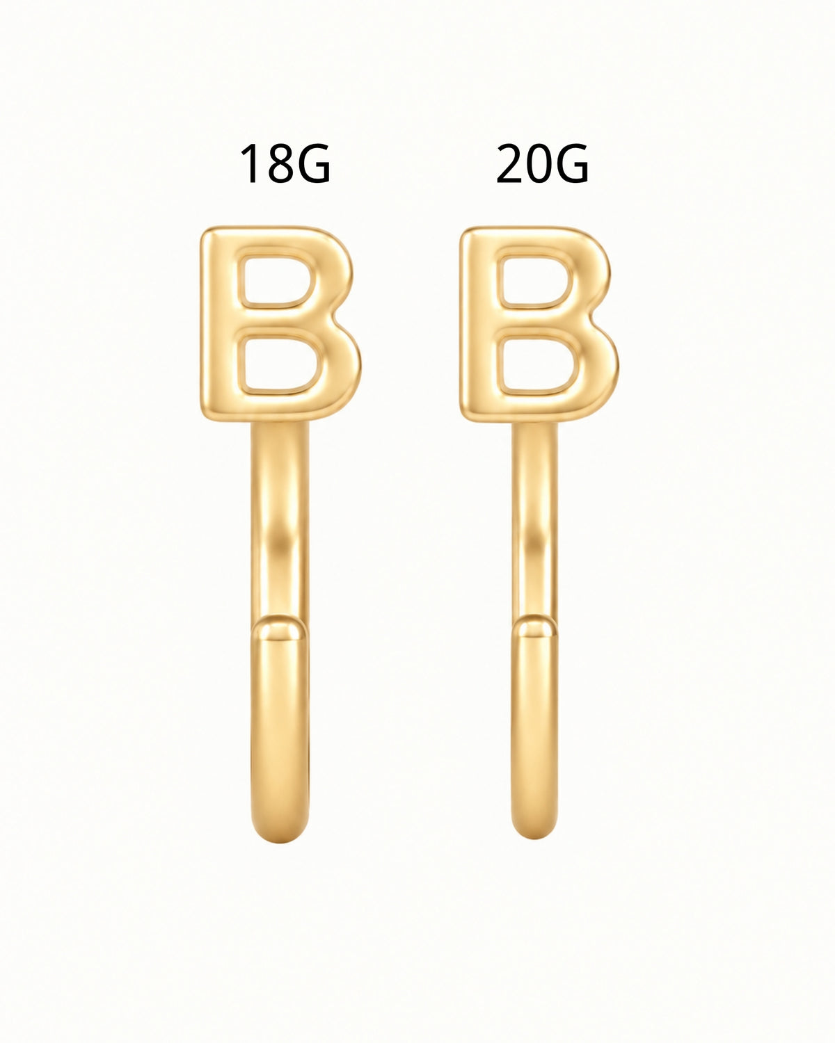 14K Gold Initial Letter Huggie Hoop
