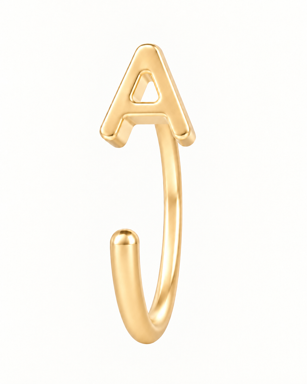 A made-to-order 14K gold Initial Letter Huggie Hoop that turns a simple piercing into something personal. Choose any letter from A–Z — your own initial, a partner’s, child’s or family initial, or a letter with a meaning only you know. Then choose yellow, white or rose gold, 18G or 20G, and a 6–12mm inner diameter for the fit you prefer. The open hoop design is easy to guide through a fully healed nostril or ear piercing, with no clasp to fasten and no ends to line up after fitting.