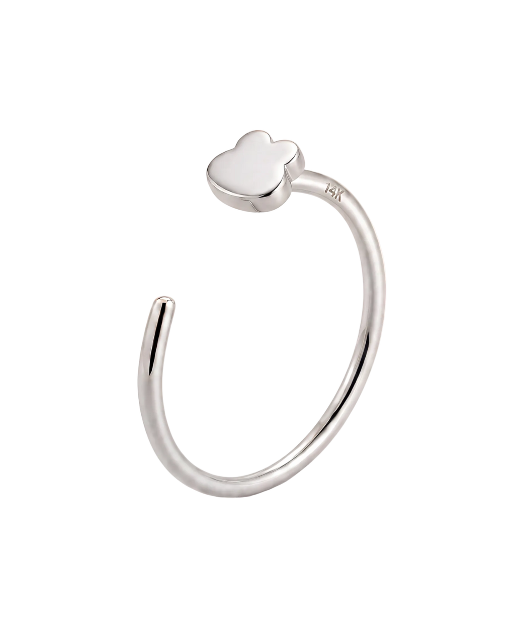 A playful 14ct solid gold Frog Hoop with a minimalist frog head and raised eye shapes. Available in 18G or 20G, 6–10mm, in three gold colours.