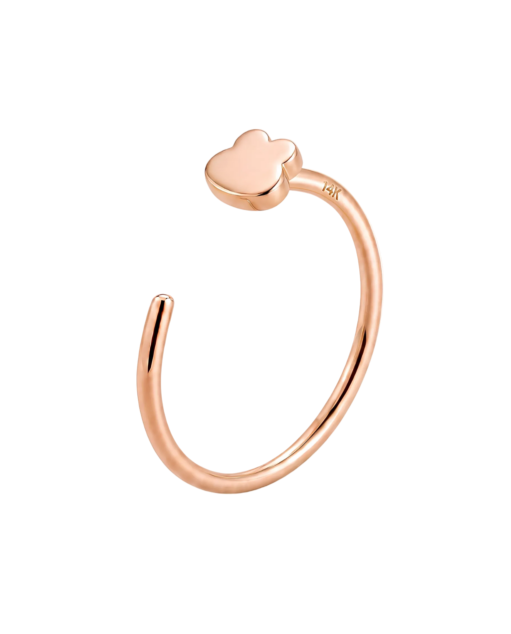 A playful 14ct solid gold Frog Hoop with a minimalist frog head and raised eye shapes. Available in 18G or 20G, 6–10mm, in three gold colours.
