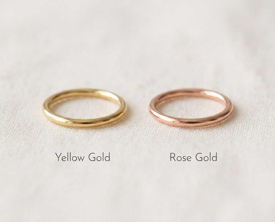 14K yellow gold versus rose gold seamless tragus ring colour comparison