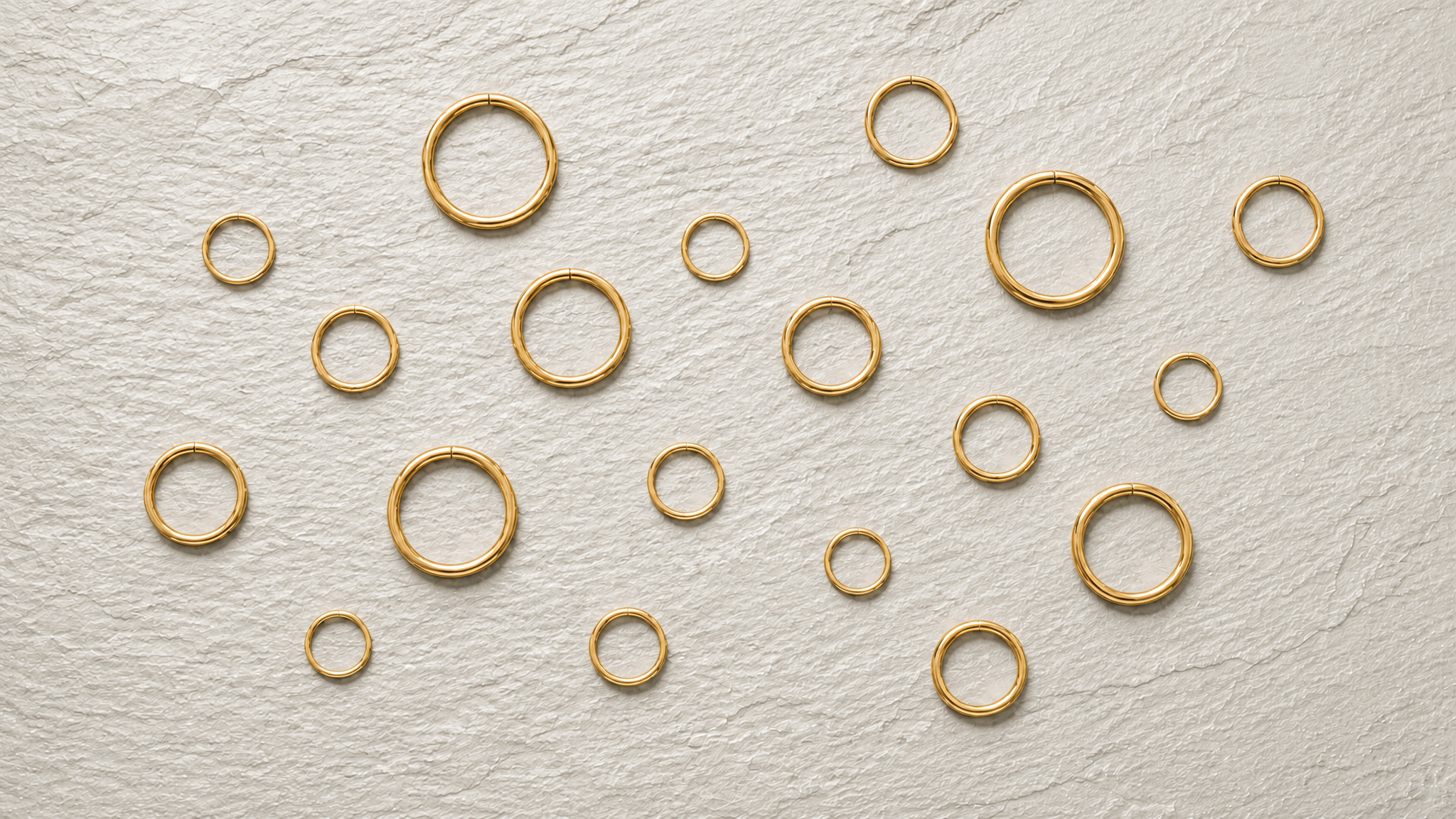 STEPOY half-size 14ct gold seamless hoops in 5.5mm, 6.5mm, 7.5mm, 8.5mm, 9.5mm and 10.5mm shown side by side