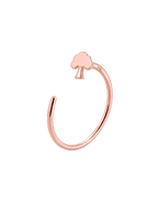 A minimalist rose gold open ring earring featuring a small cloud-shaped dangling gold nose ring , shown on a clean white background.