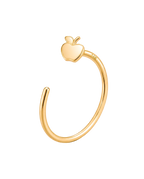 A playful 14ct solid gold Apple Hoop with a tiny leaf and stem. Choose 18G or 20G, 6–10mm, in yellow, white or rose gold.