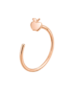 A playful 14ct solid gold Apple Hoop with a tiny leaf and stem. Choose 18G or 20G, 6–10mm, in yellow, white or rose gold.