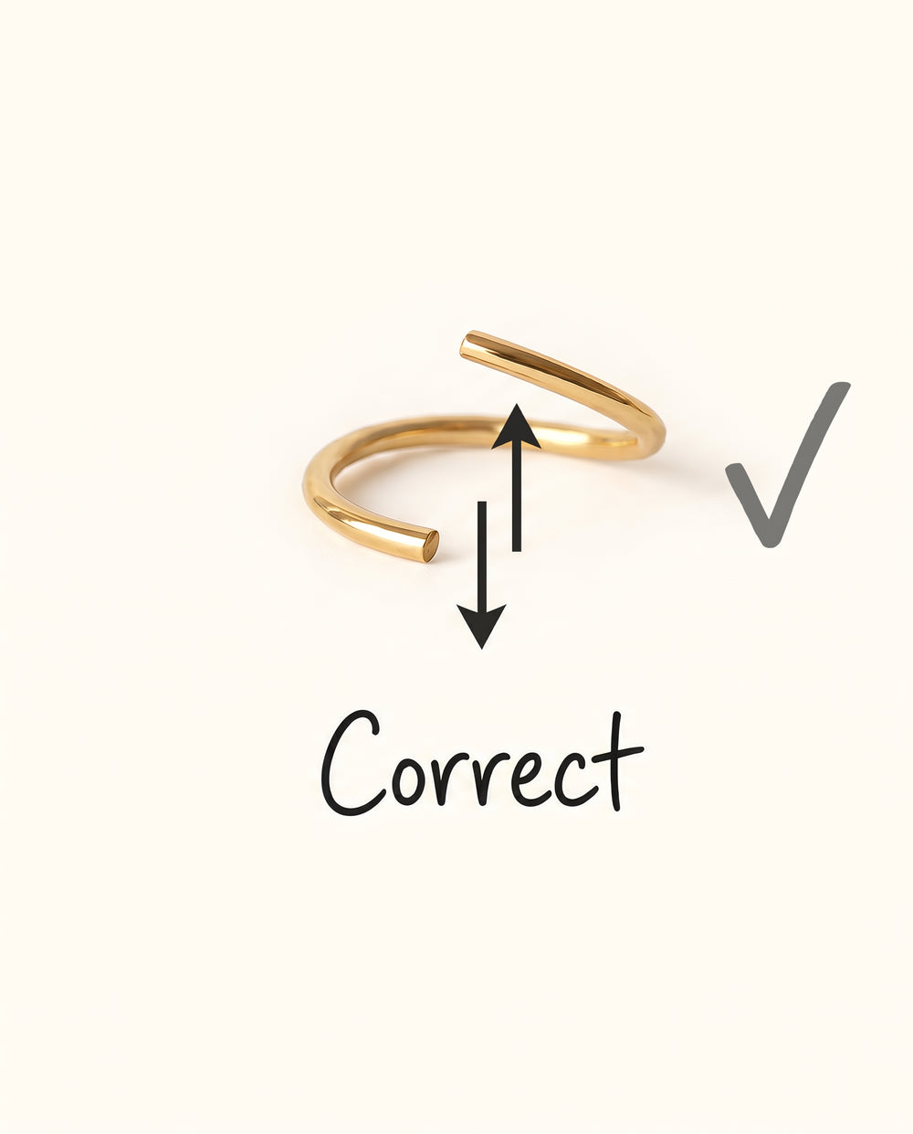 Correct way to open a seamless hoop: twist one end forward, one end backward