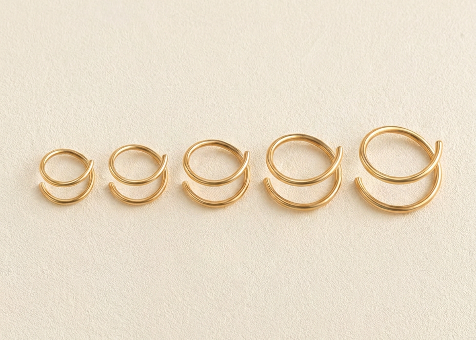 6mm 7mm 8mm 9mm and 10mm double nose ring size comparison at the same angle