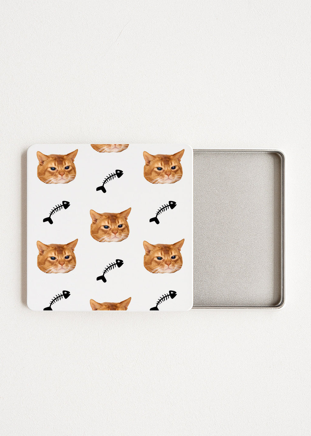 personalised cat photo tea box, custom feline tea storage, cat lover tea caddy, pet themed tea bag holder