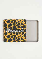 open tea bag storage case — giraffe pattern, name print, holds 4–6 wrapped tea bags