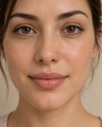A little detail for your everyday nose ring. Solis brings a softly wrapped lower curve to a delicate 14ct solid gold nostril ring. Fine gold wire is wound by hand around approximately half the hoop, while the upper arc stays smooth and polished.