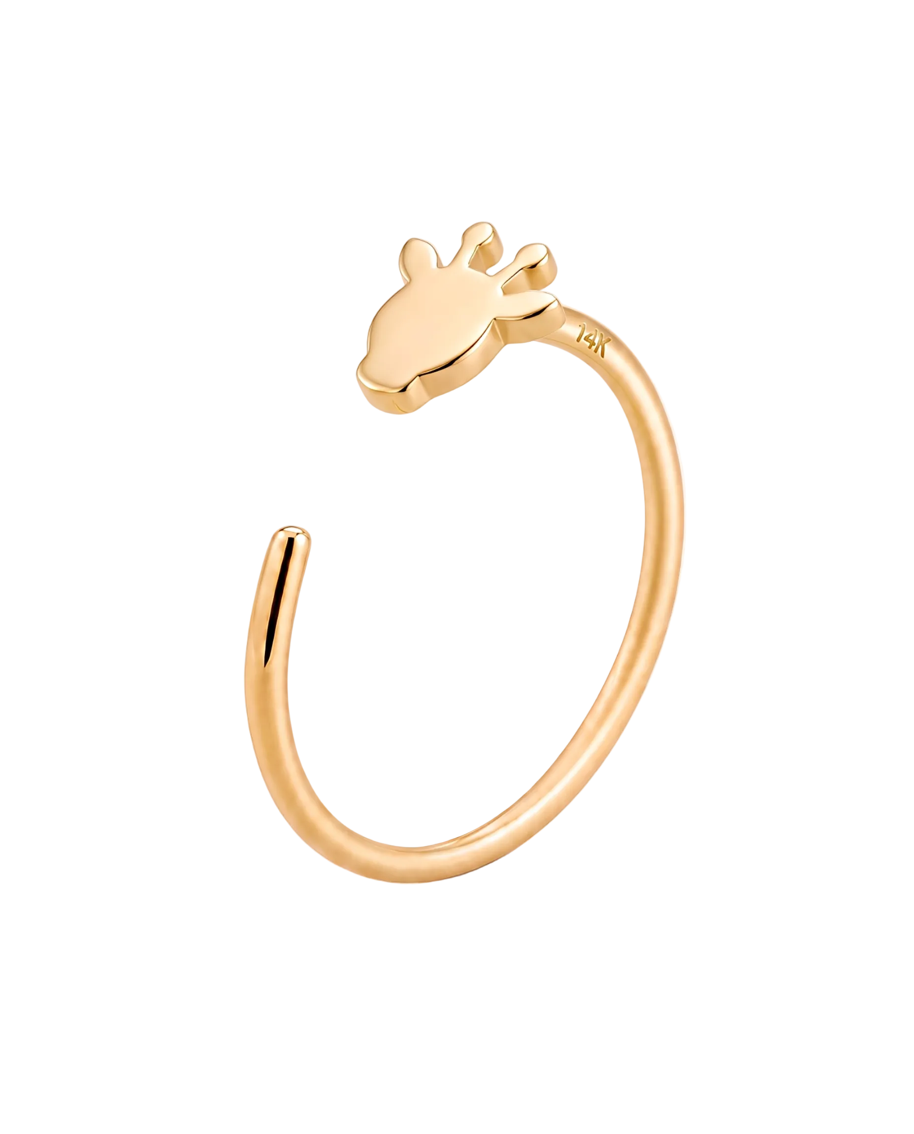 A playful 14ct solid gold Giraffe Hoop with a minimalist giraffe head, side ears and rounded horn-like tips. Available in 18G or 20G and 6–10mm.