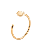 A playful 14ct solid gold Cat Hoop with a minimalist cat head, pointed ears and rounded cheeks. Available in 18G or 20G and 6–10mm.