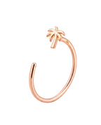 A tropical 14ct solid gold Palm Tree Hoop with a curved trunk and fanned leaves. Available in 18G or 20G, 6–10mm, in three gold colours.