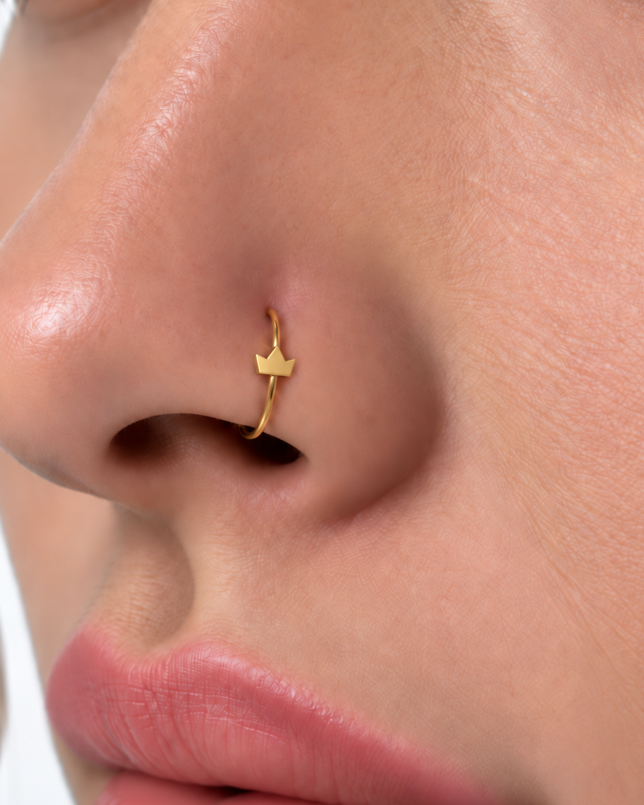 Crown 14ct Solid Gold Nostril Ring