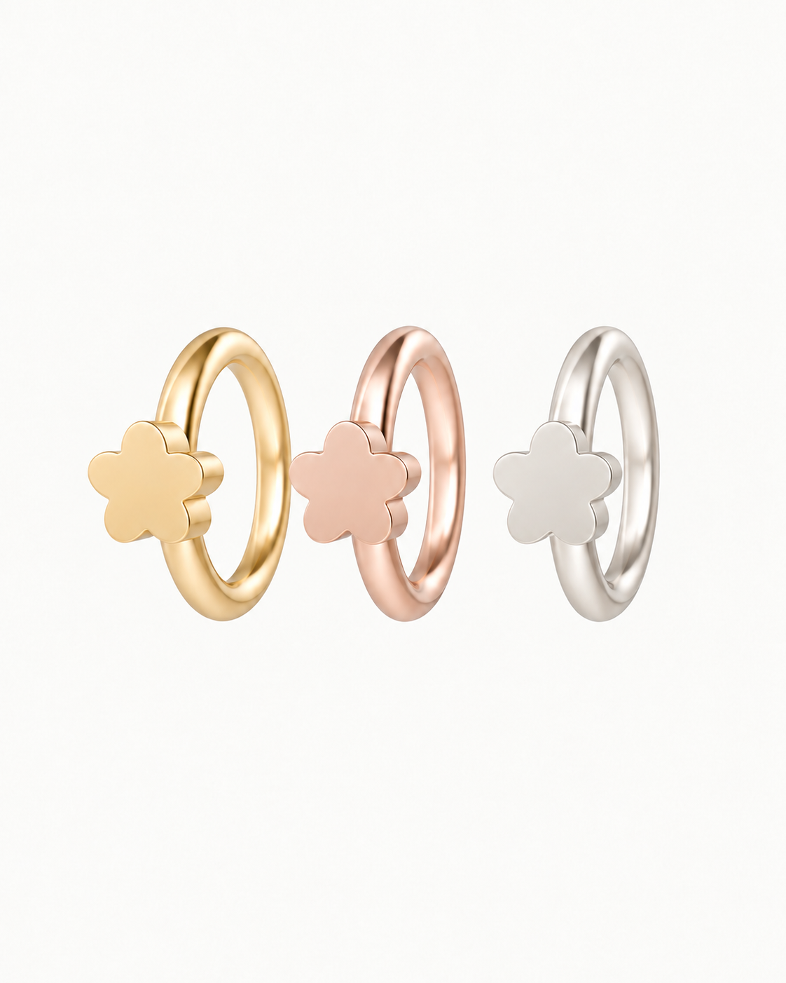 Flower 14ct Solid Gold Lobe Hoop Earring