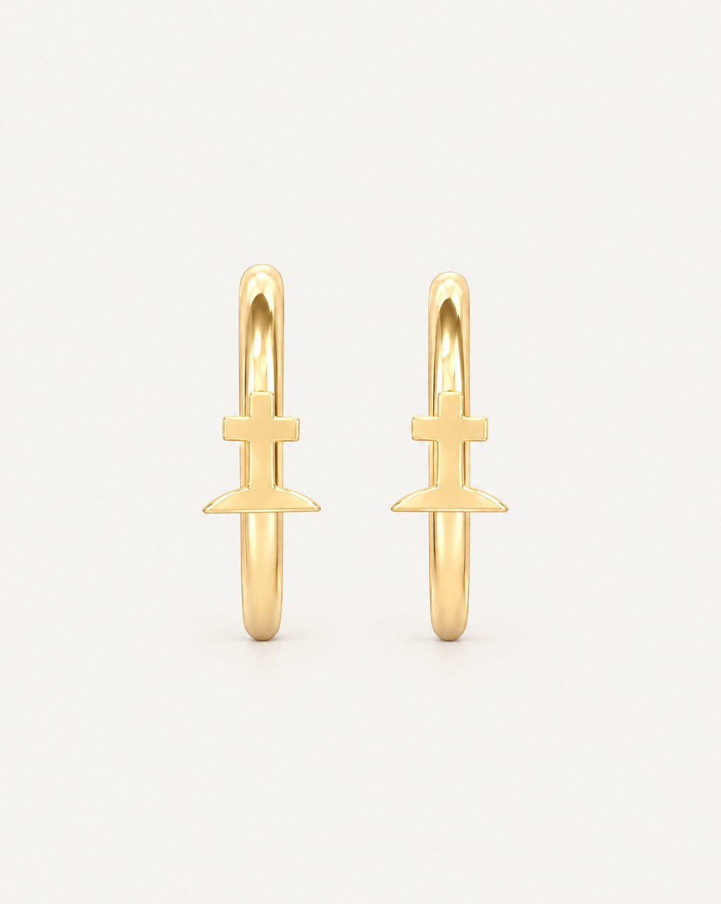 Graveyard Cross 14ct Solid Gold Lobe Hoop Earring