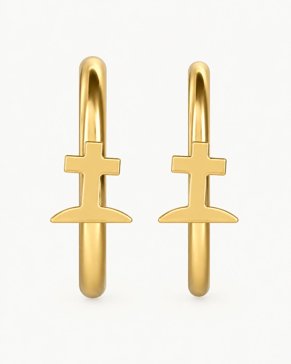 Graveyard Cross 14ct Solid Gold Lobe Hoop Earring