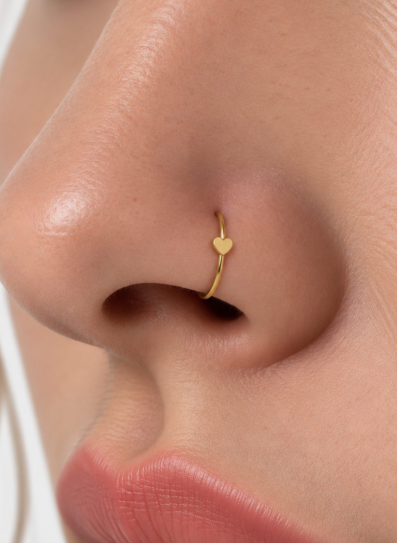 Heart 14ct Solid Gold Nostril Ring