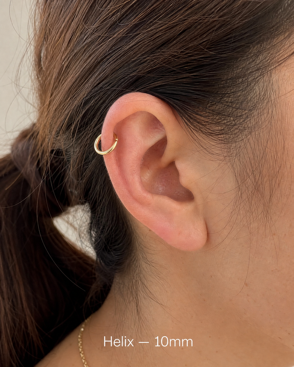 10mm 14K gold helix hoop on ear
