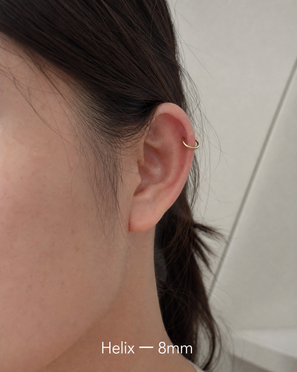 8mm 14K gold helix hoop on ear