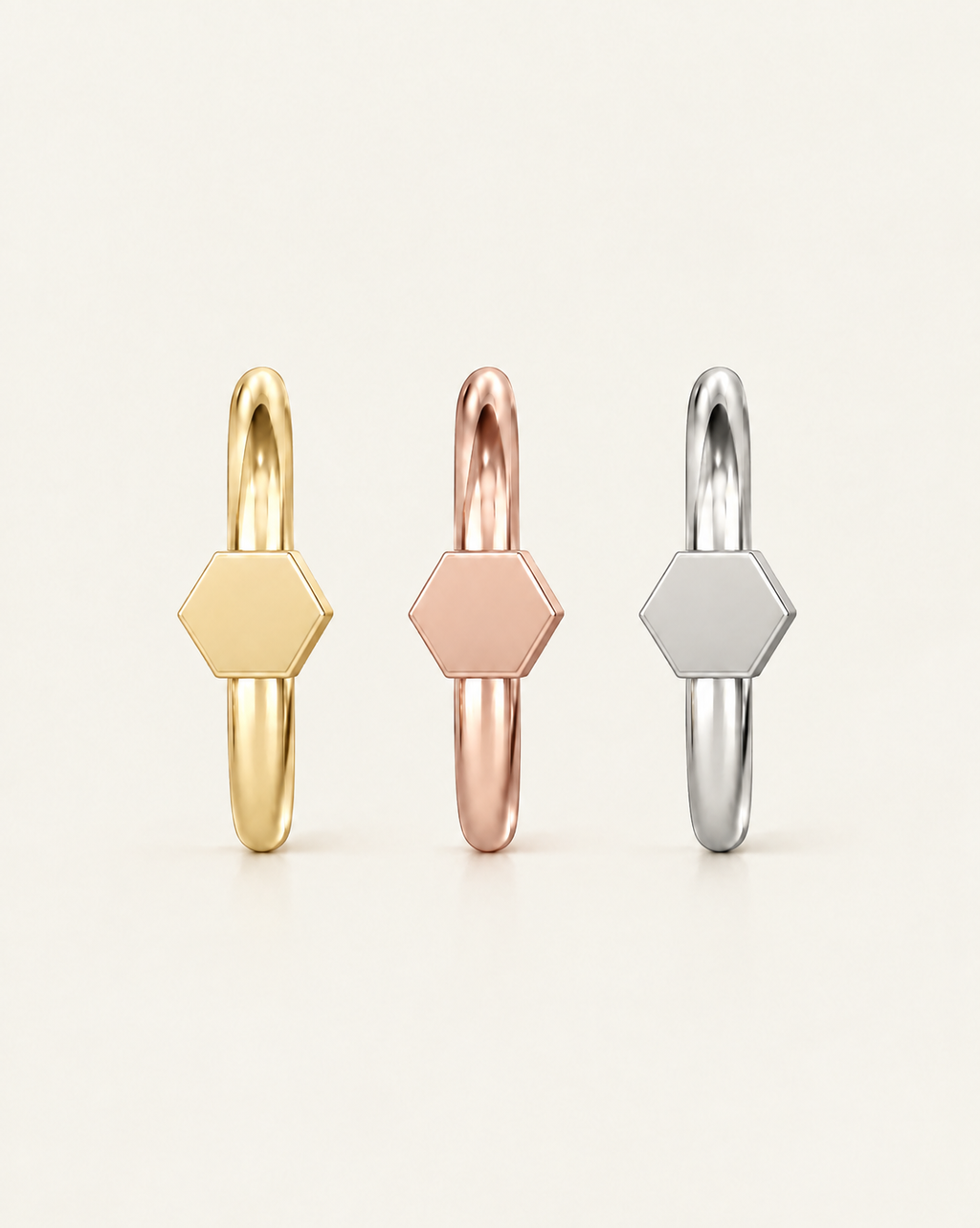 Hexagon 14ct Solid Gold Lobe Hoop Earring