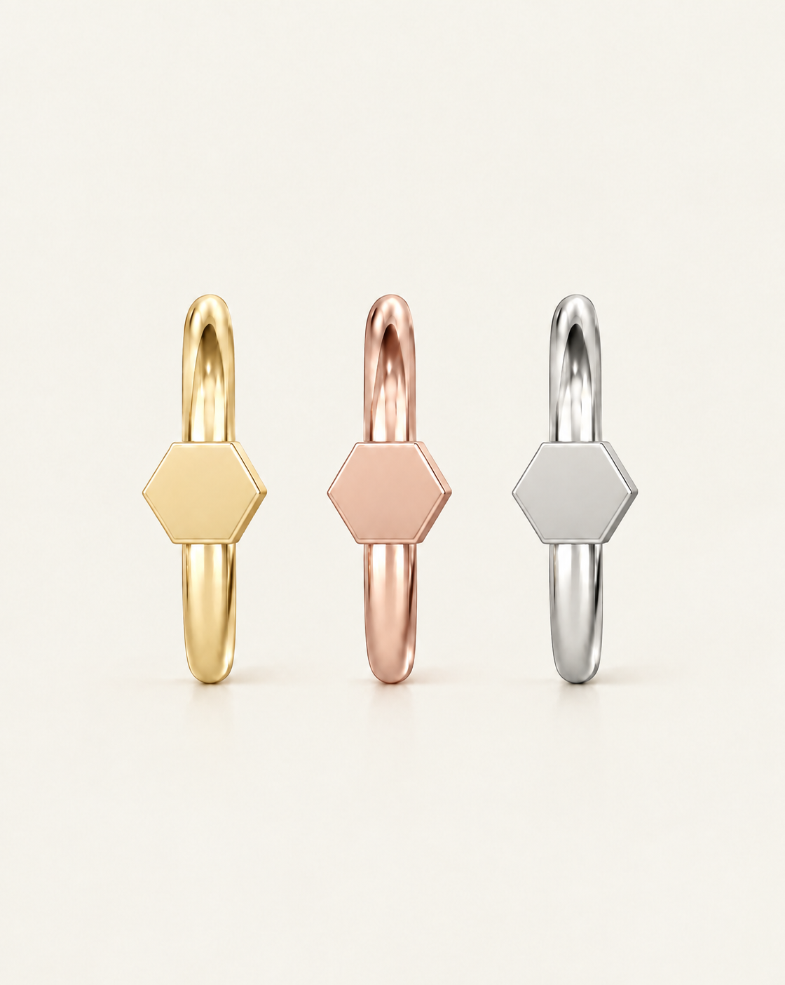 Hexagon 14ct Solid Gold Lobe Hoop Earring