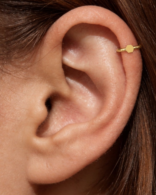 Hexagon 14ct Solid Gold Helix Hoop
