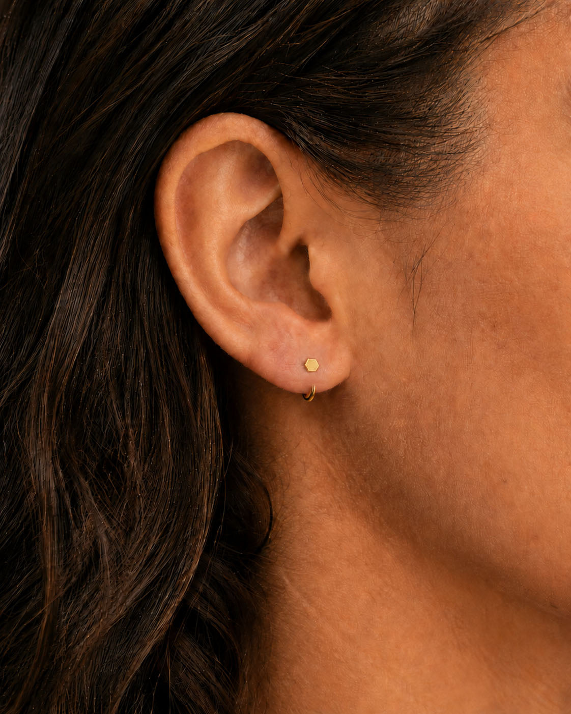 Hexagon 14ct Solid Gold Huggie Hoop