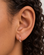 Small 14ct solid gold lobe hoop earring with unique hand-hammered texture. Choose 8–12mm, 18G or 20G, in yellow, white or rose gold. Sold individually.