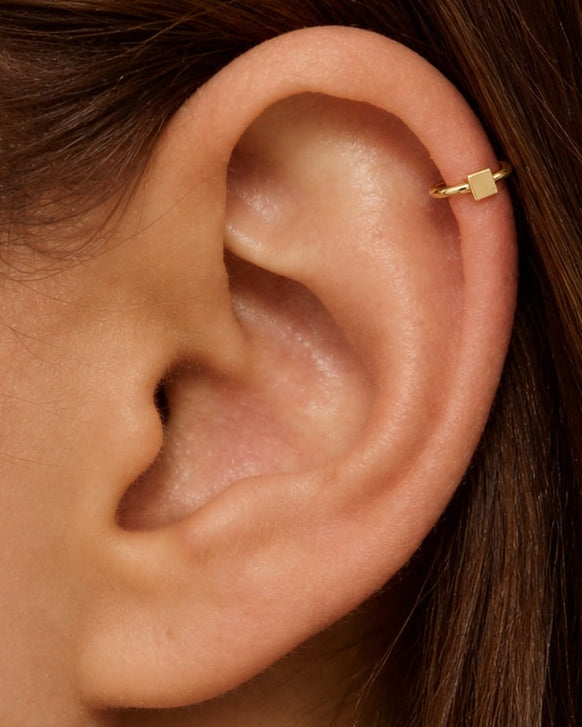 Square 14ct Solid Gold Helix Hoop