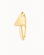 A small triangle gives the hoop a sharper geometric detail with a clean modern feel. Made for fully healed lobe piercings and sold individually, it works easily in first, second or third-lobe stacks. Handmade to order in 14ct solid gold, it fits naturally with clean, geometric and modern styling rather than reading as a generic plain hoop.