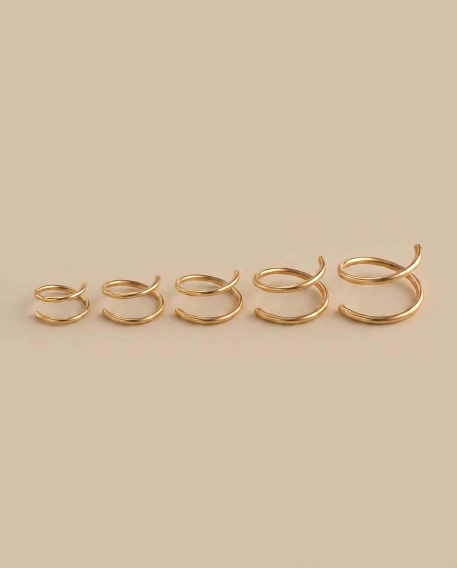 6mm, 7mm, 8mm, 9mm and 10mm double nose ring size comparison