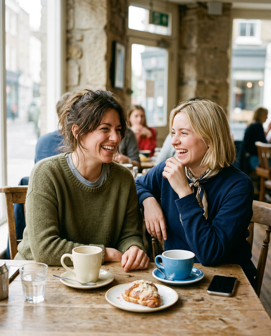 Two sisters wearing different tiny 14ct solid gold motif hoops
