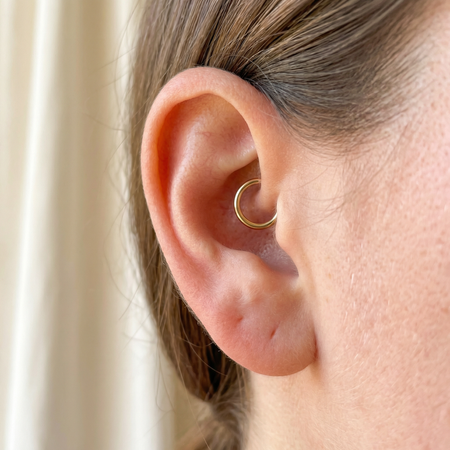 14K soild gold daith hoop piercing with 14K solid gold hoop ring