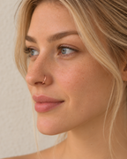 A delicate 14ct solid gold seamless nostril hoop with a hand-hammered outer curve. Made to order in 6–10mm, 18G or 20G, in yellow, white or rose gold.