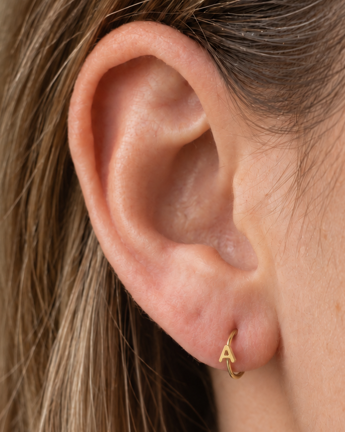Personalised Double Letters 14ct Solid Gold Lobe Hoop Earring